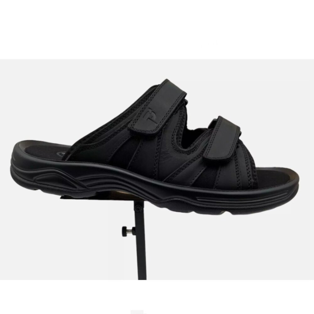 Propet Men's Slip-on Leather Sandals Size 10 Black Adjustable Straps Lightweight